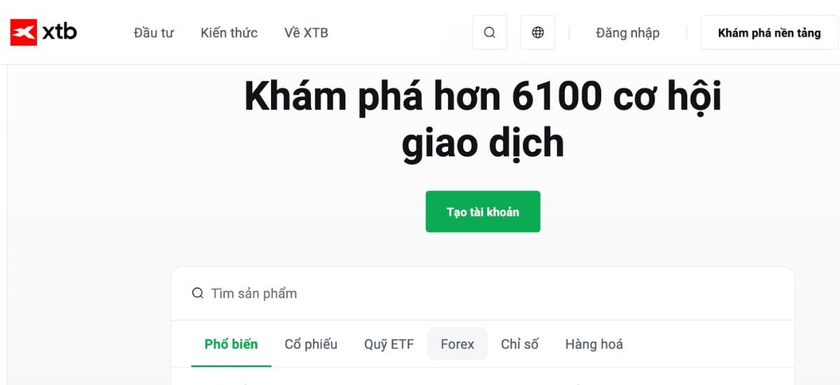 sản phẩm sàn XTB